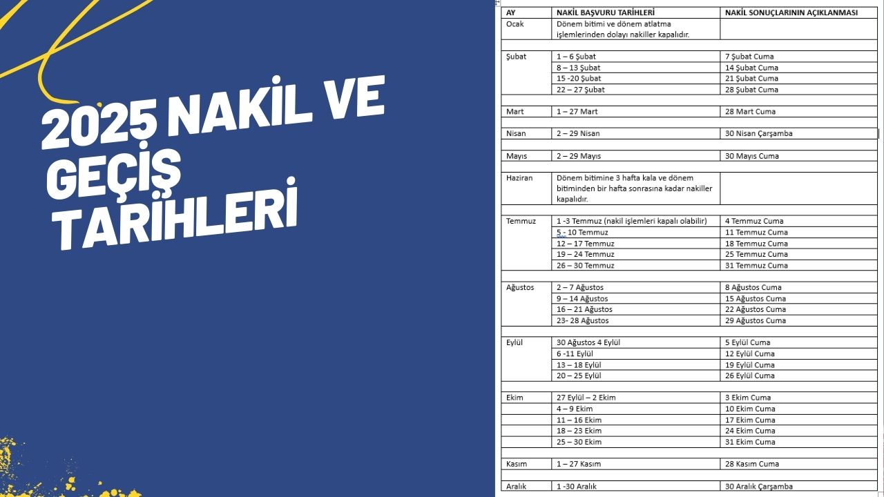 2025 Nakil ve Geçiş Tarihleri
