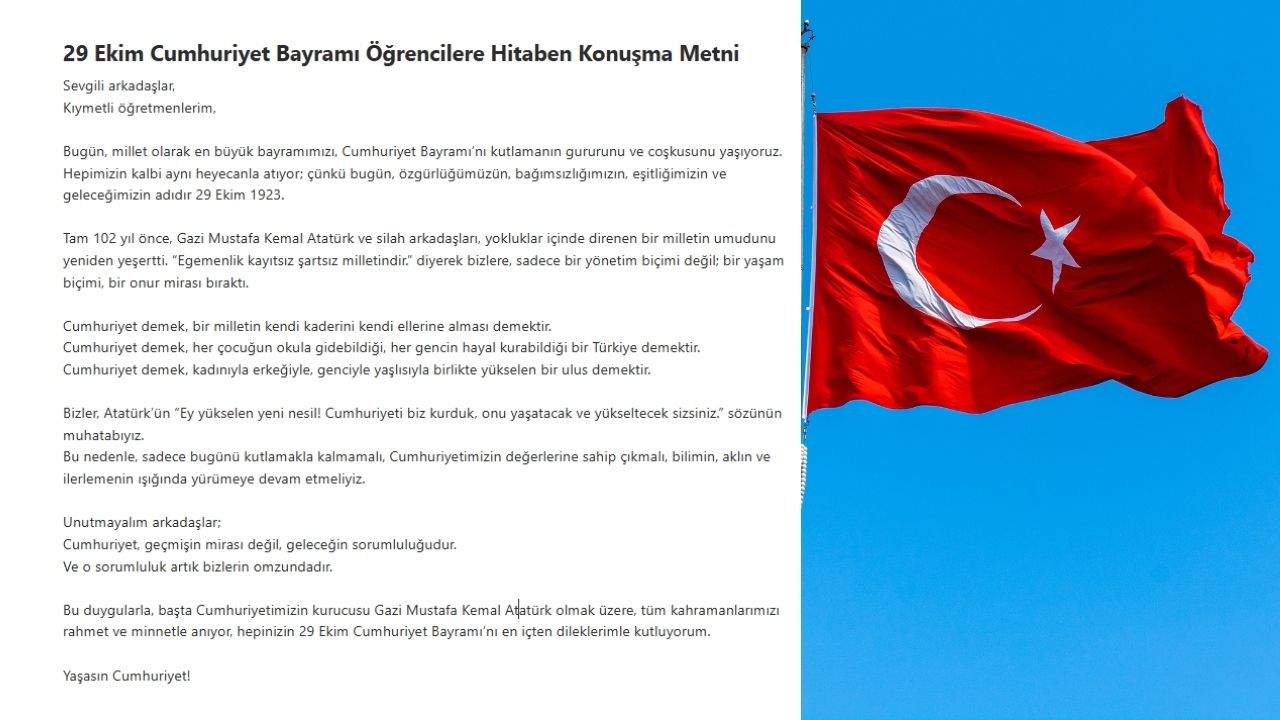 2025 29 Ekim Cumhuriyet Bayramı Öğrencilere Hitaben Konuşma