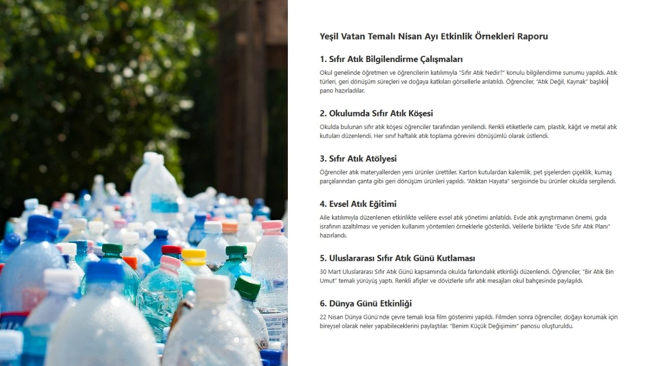 Yeşil Vatan Temalı Nisan Ayı Etkinlik Örnekleri Raporu