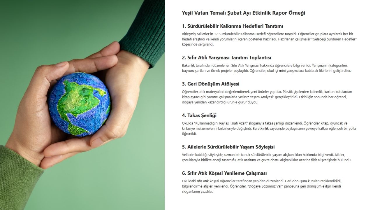 Yeşil Vatan Temalı Şubat Ayı Etkinlik Rapor Örneği